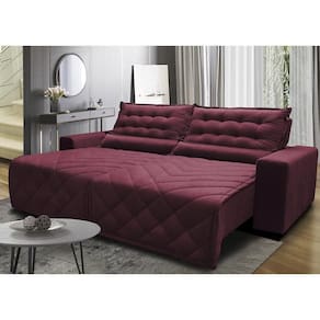 Sofá 2,62m Retrátil E Reclinável Com Molas Cama Inbox Plus Tecido Suede Velusoft Vinho