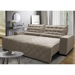 Sofá 2,12m Retrátil E Reclinável Com Molas Cama Inbox Plus Tecido Suede Velusoft Bege