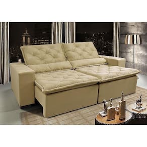 Sofá Lisboa 2,92m Retrátil, Reclinável Com Molas No Assento Tecido Suede Velusoft Bege - Cama Inbox