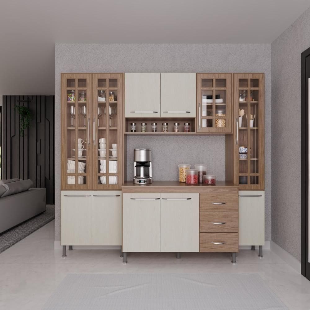 Cozinha Compacta 4 Peças 225cm 11 Portas 3 Gavetas Com Tampo