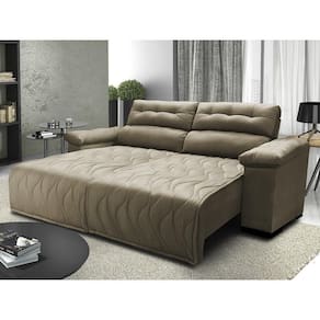 Sofá 2,12m Retrátil E Reclinável Com Molas Cama Inbox Top Tecido Suede Velusoft Castor