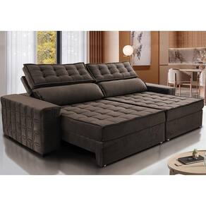 Sofá Retrátil E Reclinável 2,75M Cama Inbox Big Star Com SoftgelD40 Velupluma Café