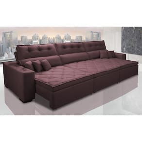Sofá Austin 3,22m Retrátil, Reclinável Com Molas No Assento E Almofadas, Tecido Suede Vinho