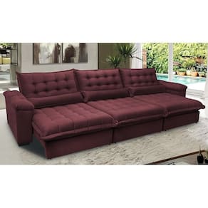 Sofá Retrátil E Reclinável 3,82m Com Molas Ensacadas Cama Inbox Aconchego Tecido Velusoft Vinho