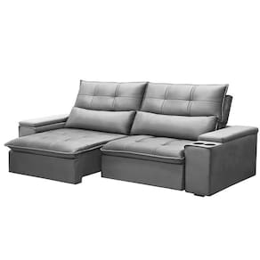 Sofá Retrátil Reclinável 3 Lugares 230Cm Moritz F05 Veludo Prata