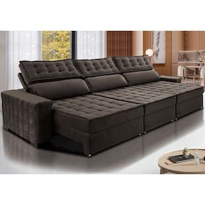 Sofá Retrátil E Reclinável 3,85M Cama Inbox Big Star Com SoftgelD40 Velupluma Café