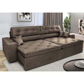 Sofá Retrátil E Reclinável 2,92m Com Molas Cama Inbox Estilo Suede Velusoft Café