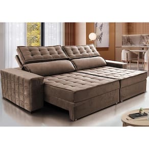 Sofá Retrátil E Reclinável 2,15M Cama Inbox Big Star Com SoftgelD40 Velupluma Castor