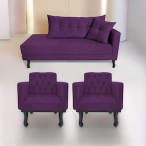 Kit Diva Recamier Azura 140Cm Lado Esquerdo E 02 Poltronas Classic Suede - Doce Sonho Móveis Roxo