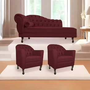 Kit Diva Recamier Diana 185cm Lado Direito e 02 Poltronas Julia Suede Bordô