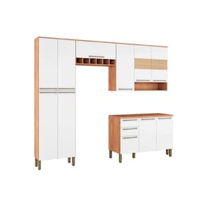Cozinha Modulada Ronipa Nápoli Prime 4pçs (2 Armários 1 Balcão 1 Paneleiro) C4P01 Castanho/Branco