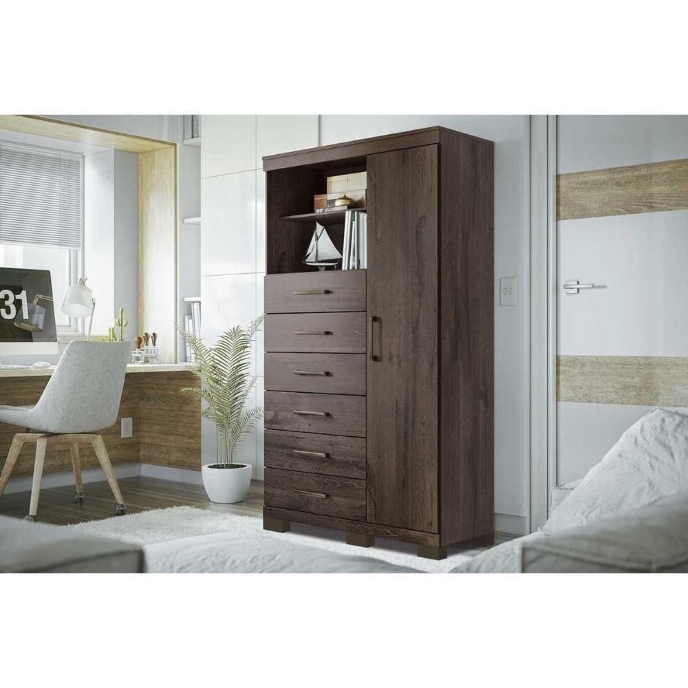 Cômoda Juvenil Marabá 1.6 C/ 1 Porta 2 Nichos E 6 Gavetas C/ Pés ébano - Santos Andirá