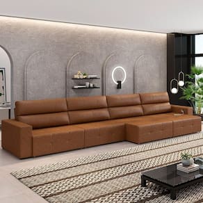 Sofá Retrátil 6 Lugares 404cm 4 Módulos Nero Com Usb Couro Manchado Claro G52 - Gran Belo