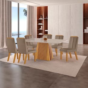 Conjunto de Jantar Mesa Áustria 160cm X 80cm Tampo Mdf/vidro com 6 Cadeiras Florença Yescasa Castanho Cinamomo / Capuccino / Off White