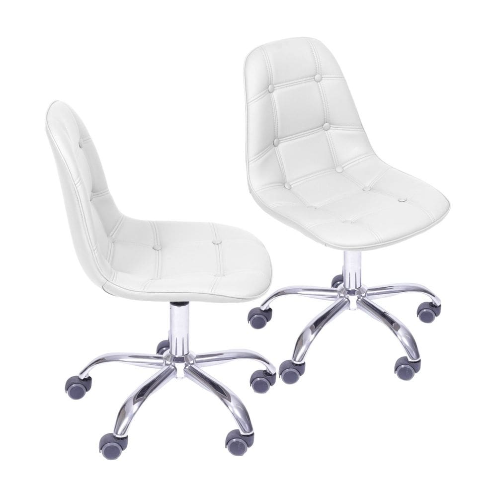 Kit 2 Cadeiras com Rodízio Botonê Dkr - caixa com 2 Unidade - Branca