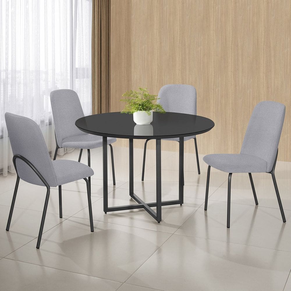 Conjunto Sala de Jantar Mesa com 4 Cadeiras California Preto/Cinza