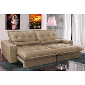 Sofa Retrátil E Reclinável 2,92m Com Molas Ensacadas Cama Inbox Soft Tecido Suede Castor