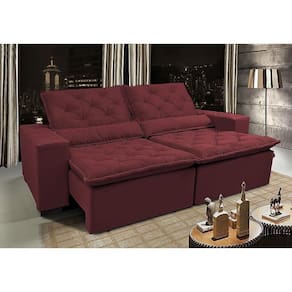 Sofá Lisboa 3,12m Retrátil, Reclinável Com Molas No Assento Tecido Suede Velusoft Vinho - Cama Inbox