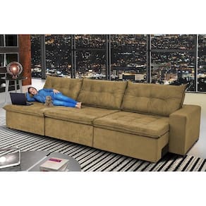 Sofá Austrália 4,12 Mts Retrátil, Reclinável Com Molas E Pillow No Assento Tecido Suede Castor
