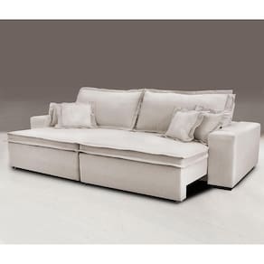 Sofa Retrátil E Reclinável Com Molas Cama Inbox Premium 3,12m Tecido Em Linho Bege Claro