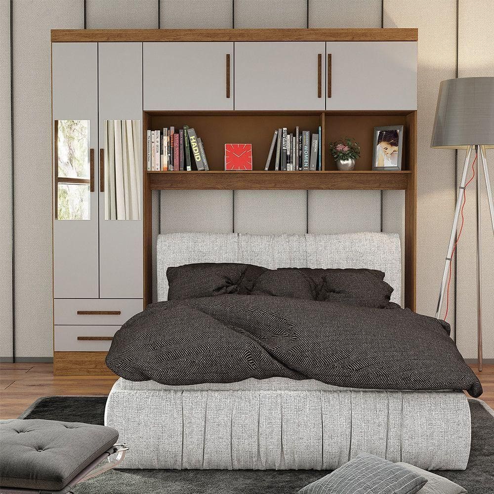 Guarda Roupa Modulado Paris 5 Portas Com Espelho E 2 Gavetas Freijó Com Off White