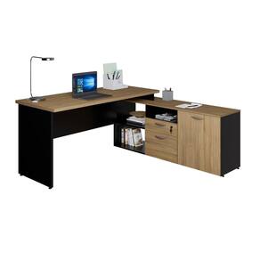 Mesa Dinâmica com Armário Lateral Amadeirado /Preto