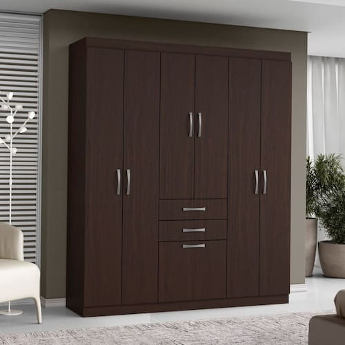 Guarda-roupa para Quarto 7 Portas 2 Gavetas Ébano - Marrom