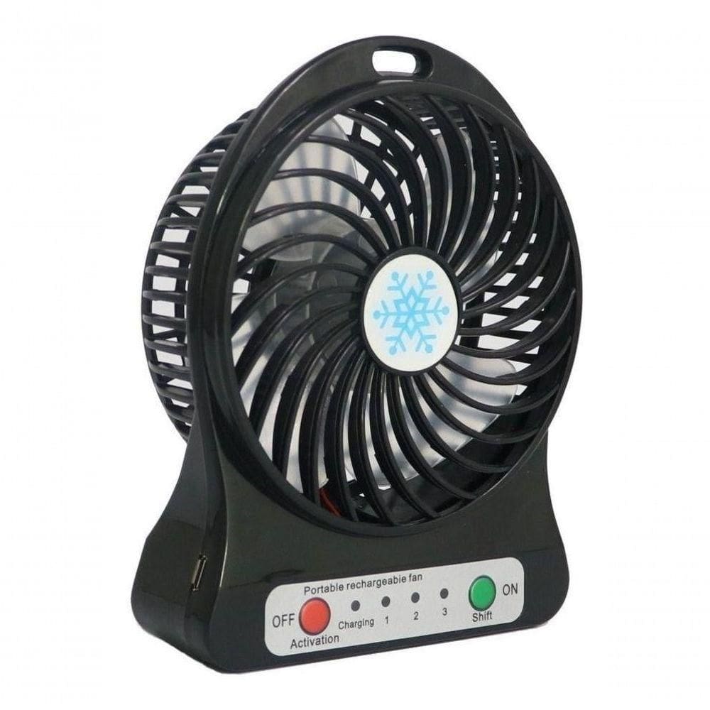 Mini Ventilador Portátil Com Bateria Recarregável 3 Velocidades - C/ Baterria Preto