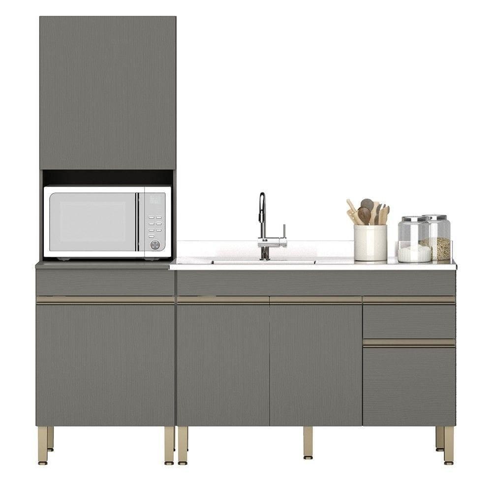 Paneleiro E Balcão Gabinete Com Pia 120cm Lina K02 Gris - Mpozenato