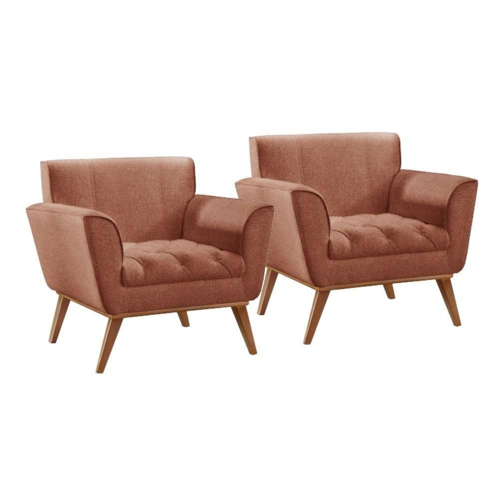 Conjunto - 2 Poltronas Lise Luxo Madeira Maciça Castellar Linho Terracota