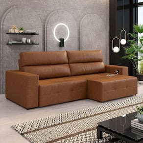 Sofá Retrátil 4 Lugares 284cm 2 Módulos Nero Com Usb Couro Manchado Claro G52 - Gran Belo