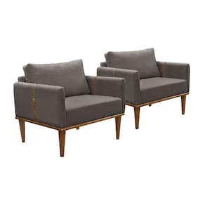 Conjunto - 2 Poltronas Milla Luxo Madeira Maciça Castellar Linho Cappuccino