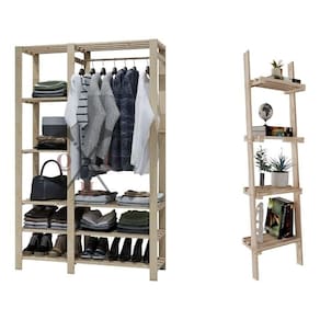 Kit Estante 4 Planos 132X50X30Cm De Sala Até 60Kg Minimalista E Arara Industrial Pinus 8 Prateleiras