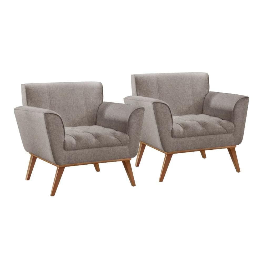 Conjunto - 2 Poltronas Lise Luxo Madeira Maciça Castellar Linho Cappuccino