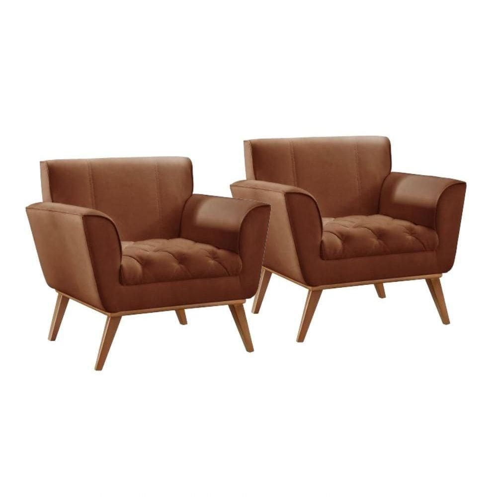 Conjunto - 2 Poltronas Lise Luxo Madeira Maciça Castellar Corino Caramelo