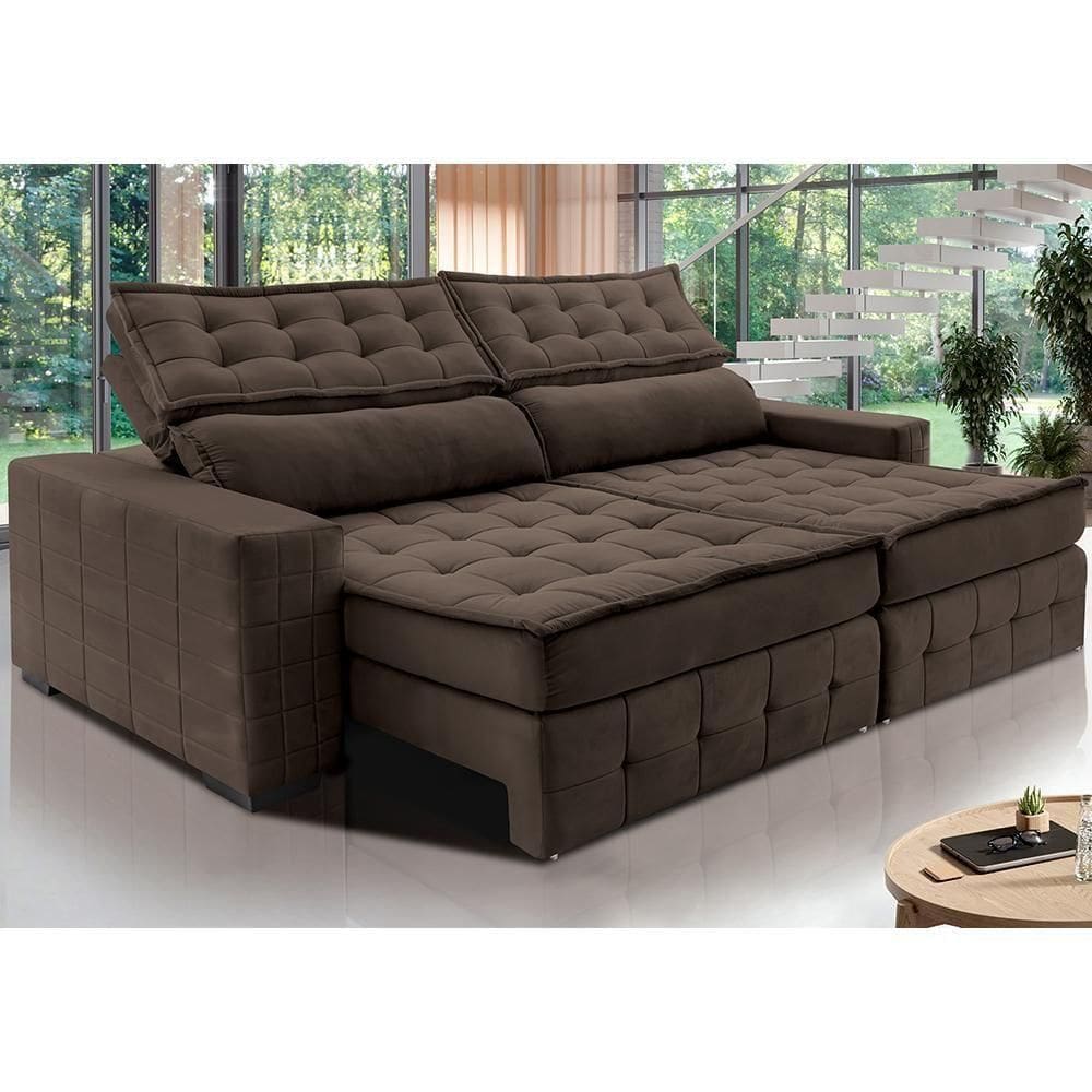 Sofá Retrátil E Reclinável 2,95M Cama Inbox Big Puffer Com Softgel D40 Velupluma Café