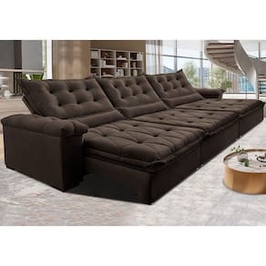 Sofá Retrátil E Reclinável 3,85M Cama Inbox Big Fresh Com SoftgelD40 Velupluma Café