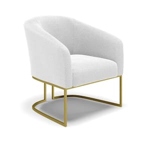Poltrona Stella Bouclê Off White Base Metálica Industrial Dourado - D\`rossi
