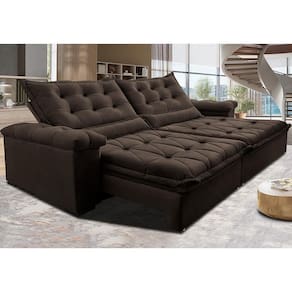 Sofá Retrátil E Reclinável 2,55M Cama Inbox Big Fresh Com SoftgelD40 Velupluma Café