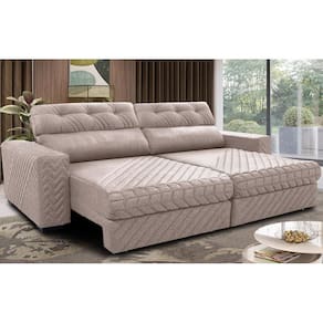 Sofá Retrátil E Reclinável 2,95m Molas Ensacadas Cama Inbox Style Thermo Gel Linho Bege Claro