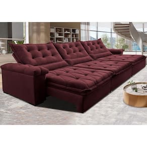 Sofá Retrátil E Reclinável 3,85M Cama Inbox Big Fresh Com SoftgelD40 Velupluma Vinho