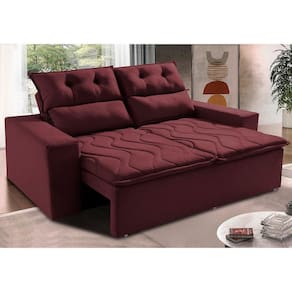 Sofá 3 Lugares Retrátil E Reclinável 1,80m Cama Inbox Smal Com Bordado Pantográfico Suede Vinho