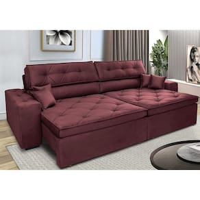 Sofá Retrátil E Reclinável 2,12m Com Molas Cama Inbox Estilo Suede Velusoft Vinho