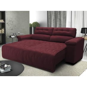 Sofá 2,72m Retrátil E Reclinável Com Molas Cama Inbox Top Tecido Suede Velusoft Vinho