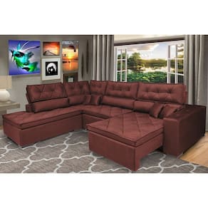 Sofa De Canto Retrátil E Reclinável Com Molas Cama Inbox Platinum Esquerdo 3,40x2,36 Suede Vinho
