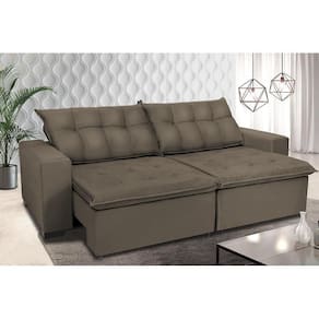 Sofá Retrátil E Reclinavel Oklahoma 2,12 Mts Com Molas E Pillow No Assento Tecido Suede Castor