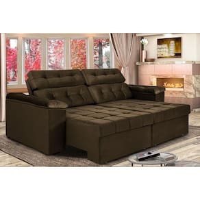 Sofá Retrátil E Reclinavel New Austrália 2,25 Mts Tecido Suede Café - Cama Inbox