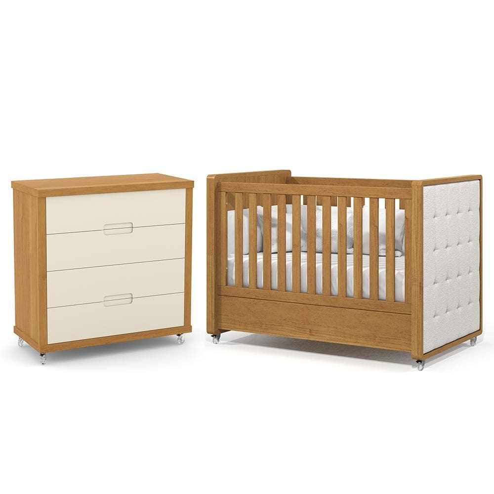 Jogo de Quarto Infantil Tutto New Cômoda 4 Gavetas e Berço com Capitonê - Matic Móveis