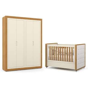Jogo de Quarto Infantil Tutto New Guarda Roupa 4 Portas e Berço com Capitonê - Matic Móveis