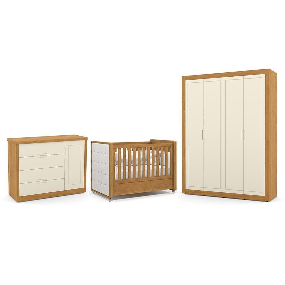 Dormitório Tutto New 4 Portas, Cômoda 1 Porta e Berço com Capitonê - Matic Móveis